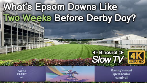 A Windy Walk on Epsom Downs Two Weeks Before The Cazoo Epsom Derby Festival 2022 - Slow TV with Binaural Audio