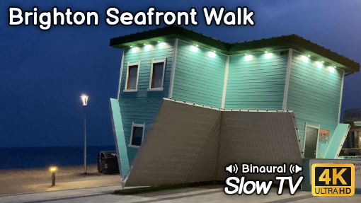 An Evening Walk on Brighton Seafront (with Binaural Audio) - Slow TV